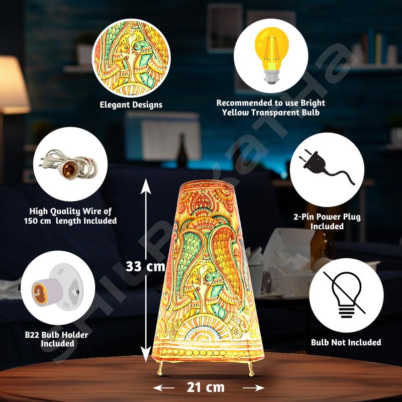 SHILP KATHA Handicraft Leather Table Lamp for Home Decoration | Handmade Side Table Lamp Shade for Bedroom Decor | Decorative festival gift for Living Room, Desk, Spiritual Décor | Peacock Couple - Image 4