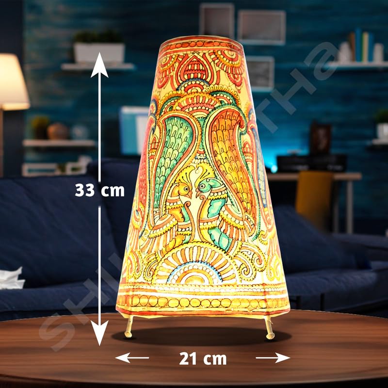 SHILP KATHA Handicraft Leather Table Lamp for Home Decoration | Handmade Side Table Lamp Shade for Bedroom Decor | Decorative festival gift for Living Room, Desk, Spiritual Décor | Peacock Couple - Image 3