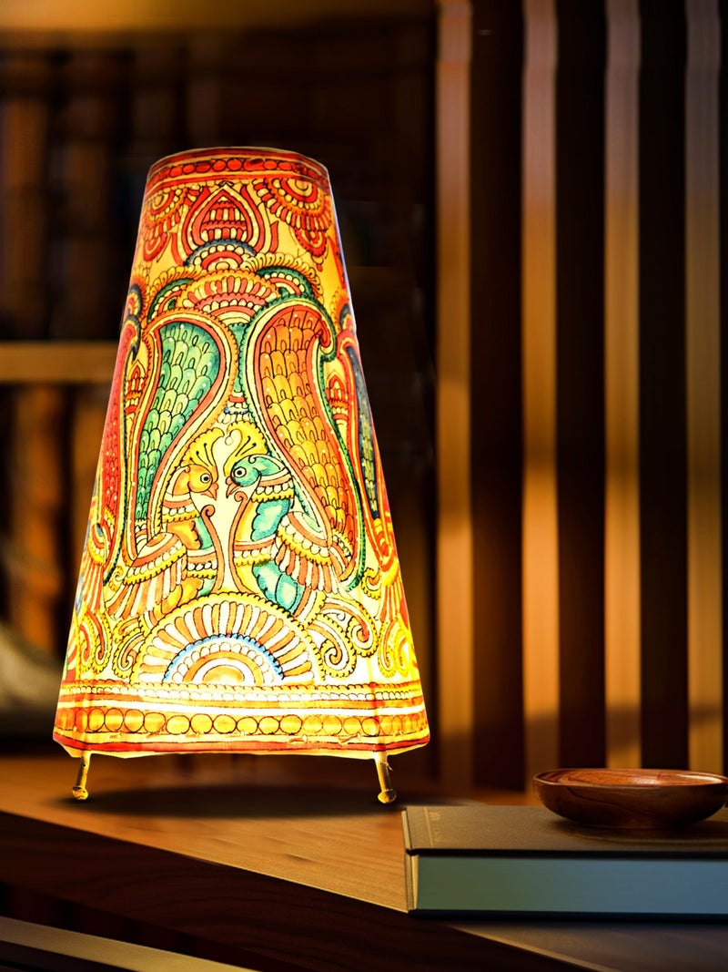 SHILP KATHA Handicraft Leather Table Lamp for Home Decoration | Handmade Side Table Lamp Shade for Bedroom Decor | Decorative festival gift for Living Room, Desk, Spiritual Décor | Peacock Couple - Image 1
