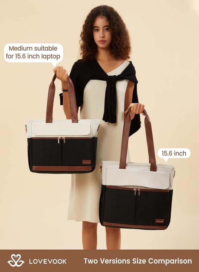 لوف فوك حقيبة لابتوب LOVEVOOK للنساء مقاس 15.6 بوصة من القماش، حقائب عمل كبيرة السعة، جيوب متعددة، حقيبة مدرسية، حقائب كمبيوتر مقاومة للماء، مناسبة للسفر والعمل والممرضات، لون أخضر وبيج - Image 2