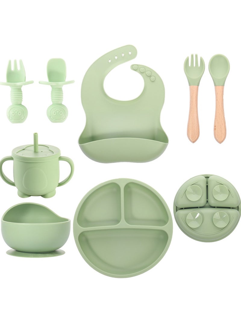 Baby Feeding Set 9 Piece, Baby9-Piece Baby-Led Weaning Set - Suction Bowl & Plate, Silicone Spoon & Fork, No-Spill Sippy Cup with Straw, Bib Led Weaning Utensils Set Includes Suction Bowl and Plate, Baby Spoon and Fork, Sippy Cup with Straw and Lid, Baby Feeding Supplies