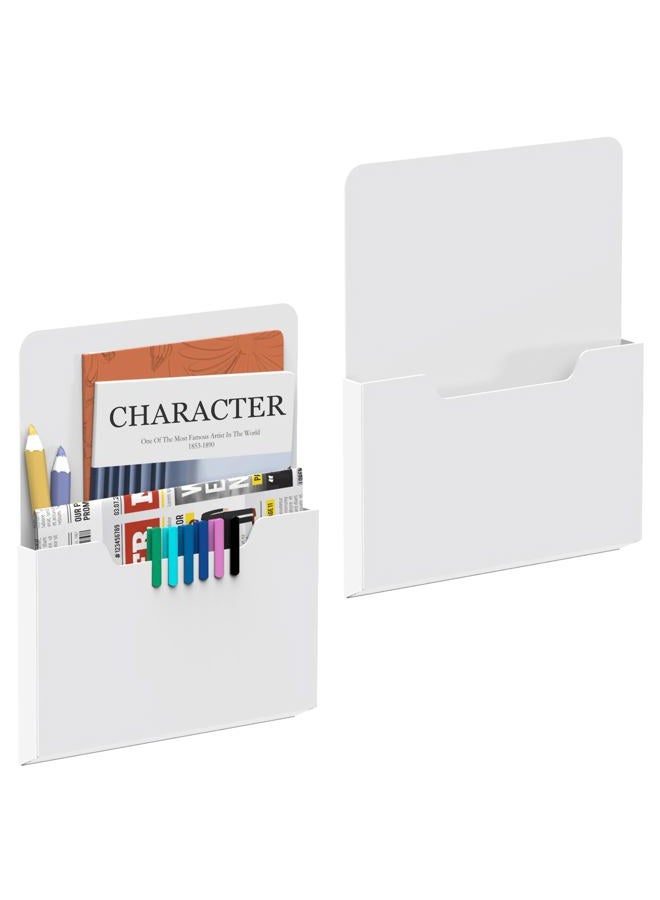 DALTACK 2 Pack Magnetic File Holder, Magnetic Paper Holder for Wall, Magnetic Mail Holder & Hanging Wall File Organizer for Classroom , home, or Office White 2 Pack (With Tabs) - Image 1