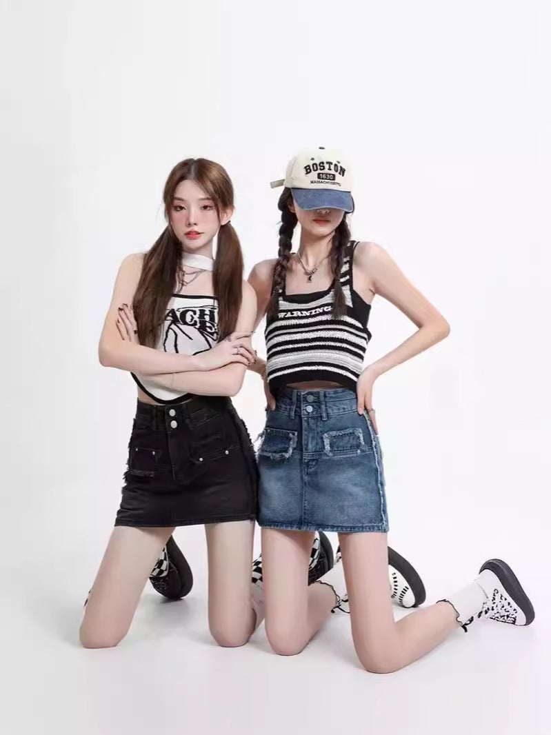 Sweet And Spicy Skirt Women'S Summer Design Sense Niche High Waist Slimming Skirt Vintage Denim Skirt - Image 3