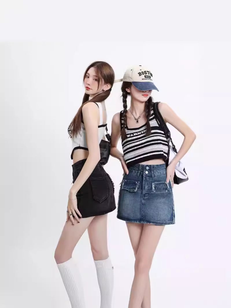 Sweet And Spicy Skirt Women'S Summer Design Sense Niche High Waist Slimming Skirt Vintage Denim Skirt - Image 4