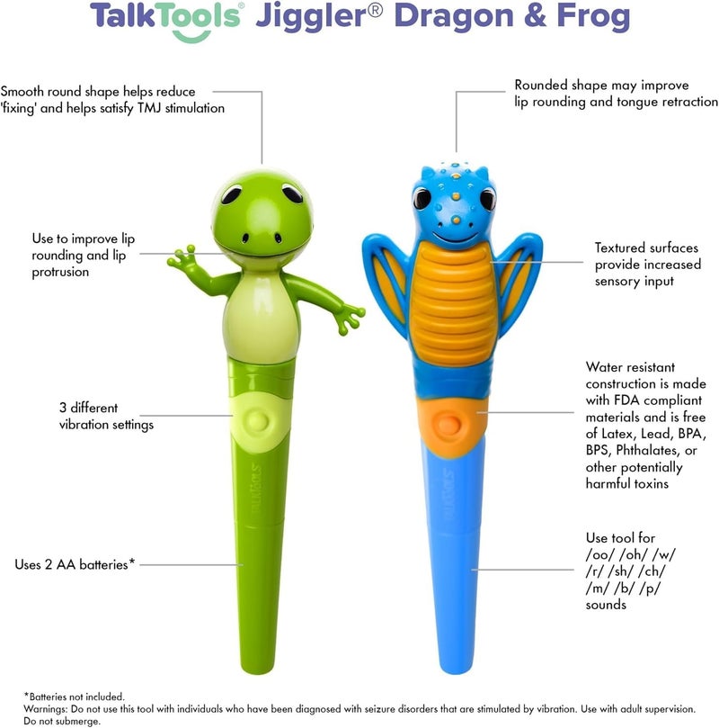 TalkTools Jiggler - Oral Facial Massager - Sensory Awareness Tool for Jaw and Lips | Improve Speech and Feeding Skills | Calming Motor for Kids - Dragon/Frog - Set of 2 - Image 4