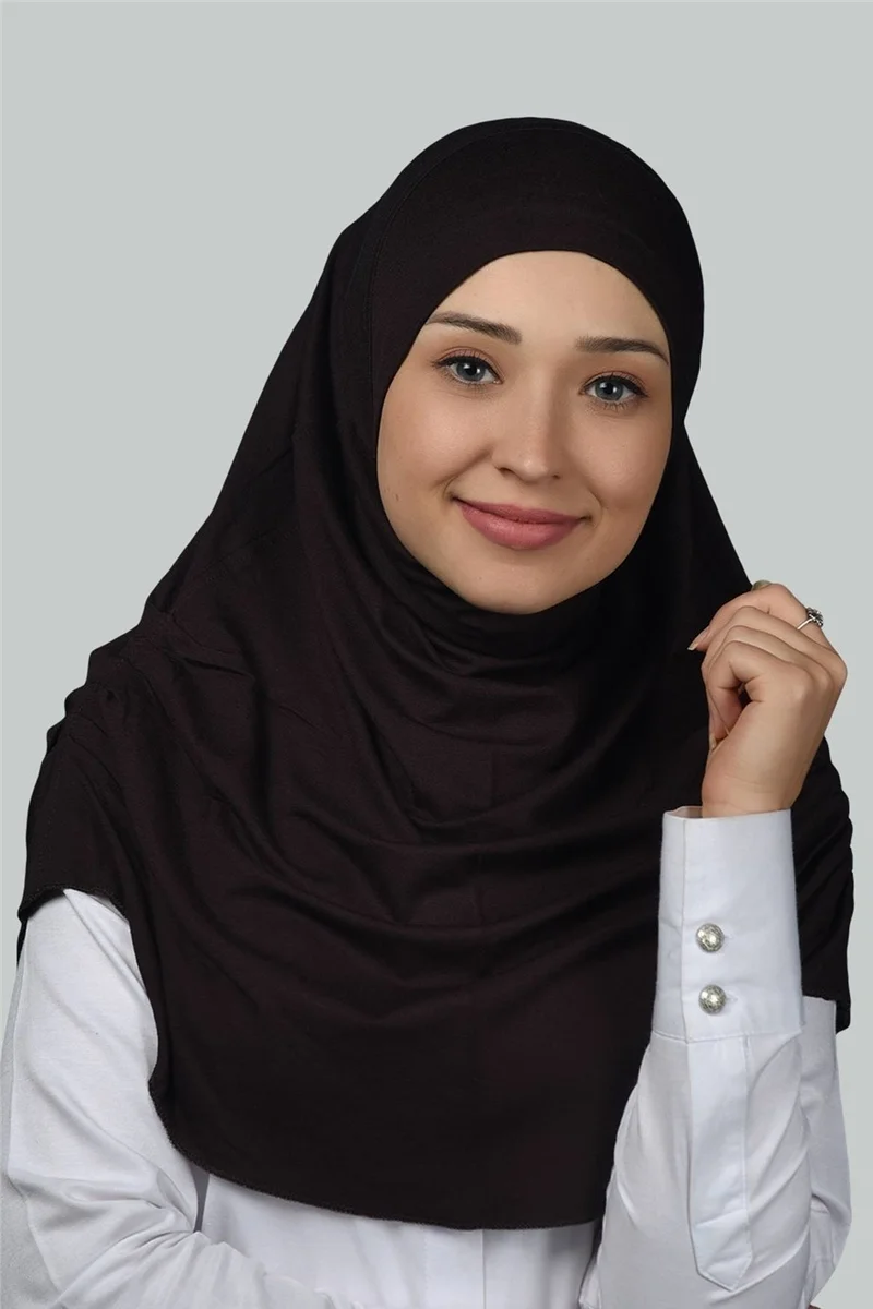 Altobeh Ready-made Turban Gathered Pleated Practical Scarf Hijab Hijab - Prayer Cover - Dark Brown