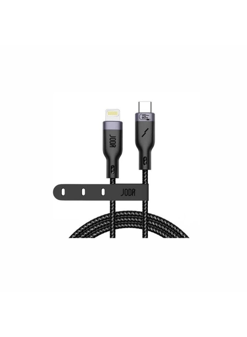 جودا سلك JODA قماشي تايب سي الى لايتنينق بطول 2 متر - اسود - Image 1