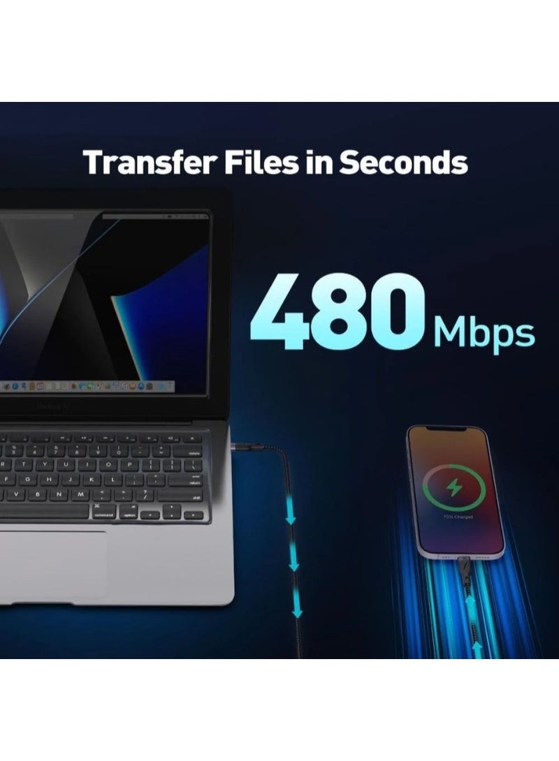 جودا سلك JODA قماشي تايب سي الى لايتنينق بطول 2 متر - اسود - Image 2