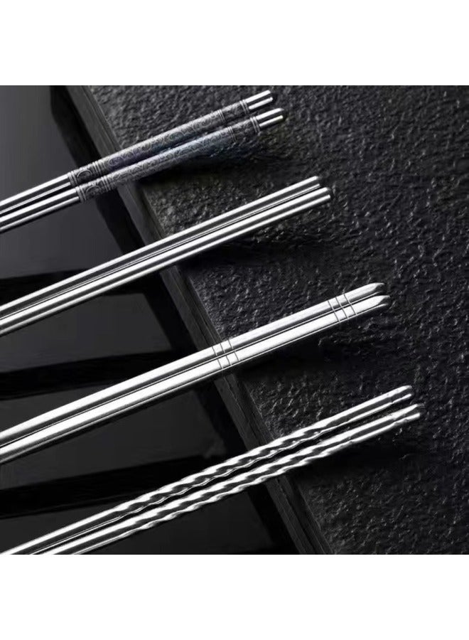 201 Stainless Steel 6 PCT 1923 Thread Chopsticks Household Hollow Non-Slip Household Tableware Suit Mildew-Proof Take-Out Chopsticks-Specifications:23 Square Chopsticks With A Single Round Top And Bottom  - Image 2