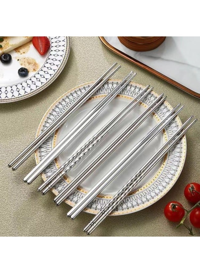 201 Stainless Steel 6 PCT 1923 Thread Chopsticks Household Hollow Non-Slip Household Tableware Suit Mildew-Proof Take-Out Chopsticks-Specifications:23 Square Chopsticks With A Single Round Top And Bottom  - Image 3