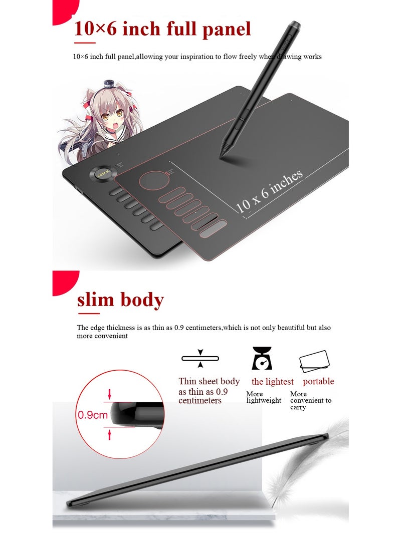 Veikk Drawing Tablet A15 Graphic Tablet 10x6 inches Digital Drawing Tablet with 8192 Induction Levels 5080 LPI Red Button - Image 5