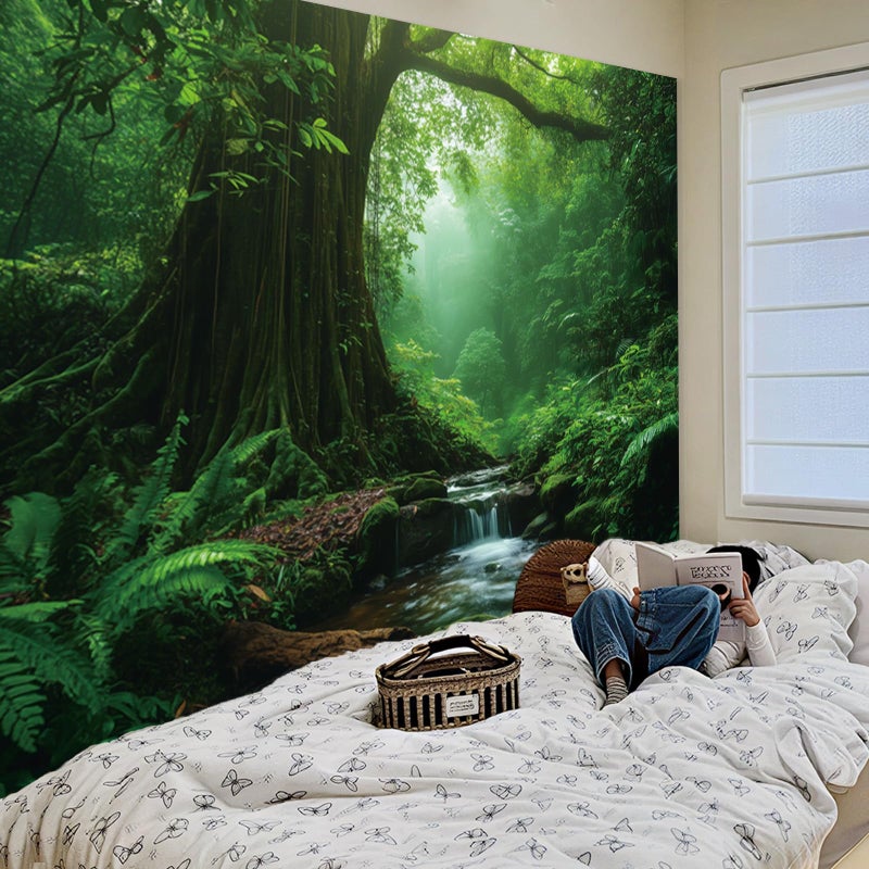 Apdidl Forest Green Nature Wall Tapestry for Bedroom Decor, Misty Landscape Large Tree of Life Tapestries Wall Mural Hanging, Fantasy Scenic Big Tree Rivers Backdrop for Living Room Indoor 51" X 60" - Image 2