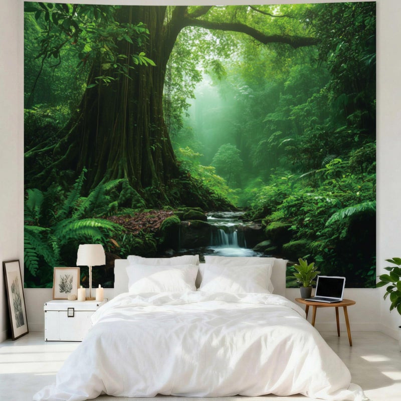 Apdidl Forest Green Nature Wall Tapestry for Bedroom Decor, Misty Landscape Large Tree of Life Tapestries Wall Mural Hanging, Fantasy Scenic Big Tree Rivers Backdrop for Living Room Indoor 51" X 60" - Image 3