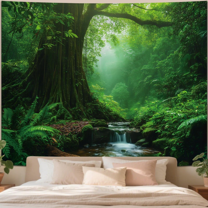 Apdidl Forest Green Nature Wall Tapestry for Bedroom Decor, Misty Landscape Large Tree of Life Tapestries Wall Mural Hanging, Fantasy Scenic Big Tree Rivers Backdrop for Living Room Indoor 51" X 60" - Image 1