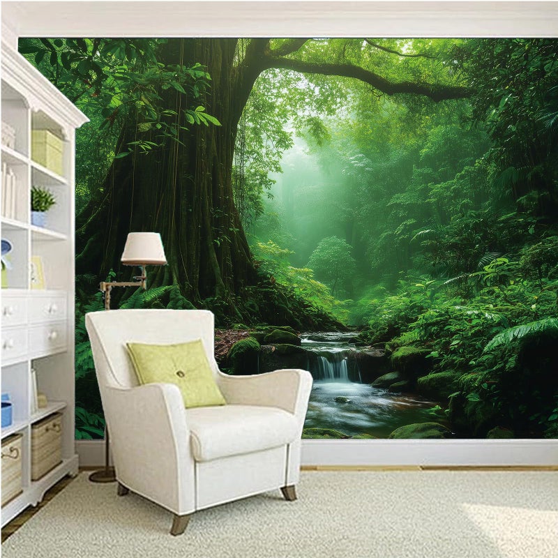 Apdidl Forest Green Nature Wall Tapestry for Bedroom Decor, Misty Landscape Large Tree of Life Tapestries Wall Mural Hanging, Fantasy Scenic Big Tree Rivers Backdrop for Living Room Indoor 51" X 60" - Image 4