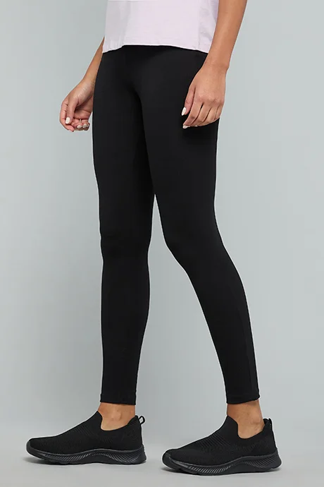 أر أند بي Solid Leggings with Elastic Waist