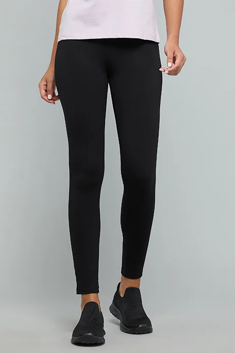 أر أند بي Solid Leggings with Elastic Waist