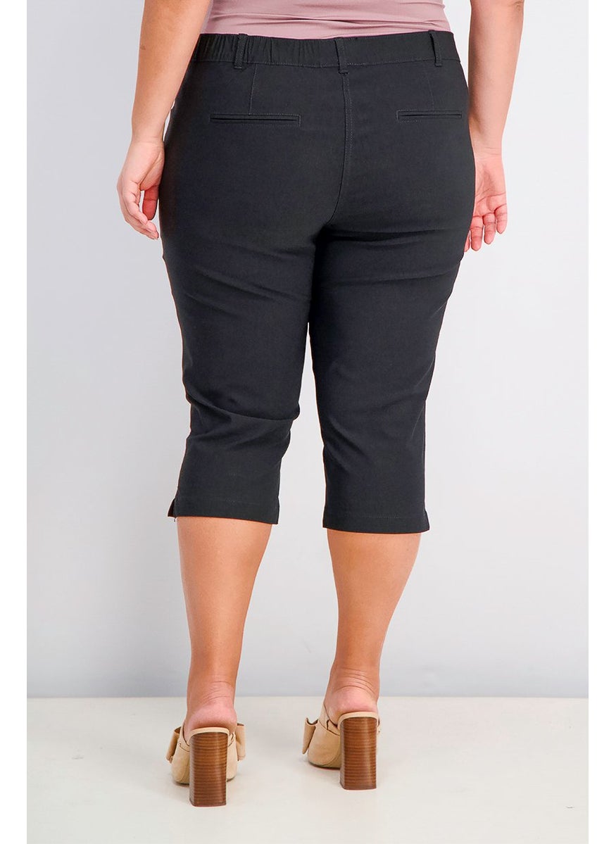 Tchibo Women Pull On Side Slit Capri Pants, Black  - Image 2