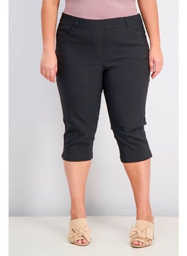 Tchibo Women Pull On Side Slit Capri Pants, Black  - Image 1