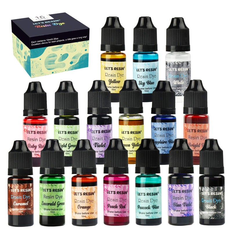 LET'S RESIN صبغة راتنج الإيبوكسي 16 لون سائل مركز لصبغ الراتنج لصنع المجوهرات والفنون والحرف اليدوية DIY كل 0.35 أونصة