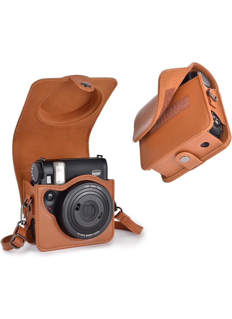 Rieibi Rieibi Camera Case for Instax Mini 99  PU Leather Protective Case for Fujifilm Instax Mini 99 Instant Camera  Removable Case with Shoulder Strap Velcro fastener  brown  - Image 1