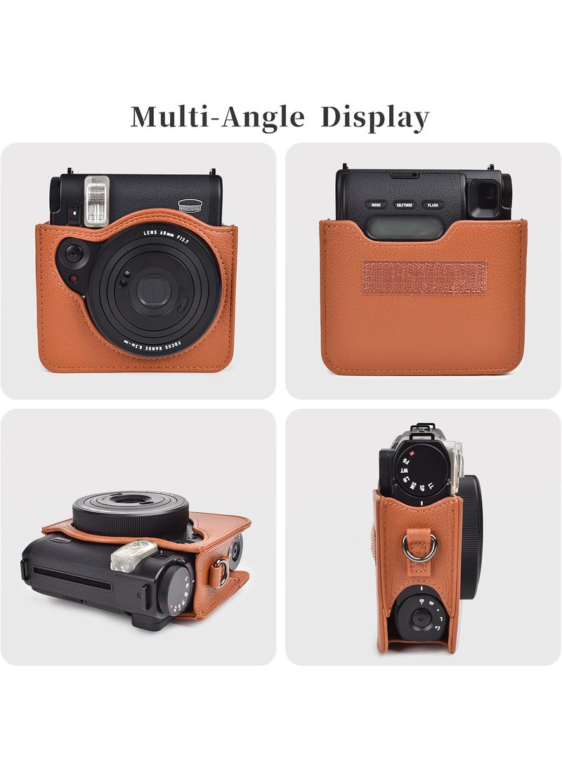 Rieibi Rieibi Camera Case for Instax Mini 99  PU Leather Protective Case for Fujifilm Instax Mini 99 Instant Camera  Removable Case with Shoulder Strap Velcro fastener  brown  - Image 3