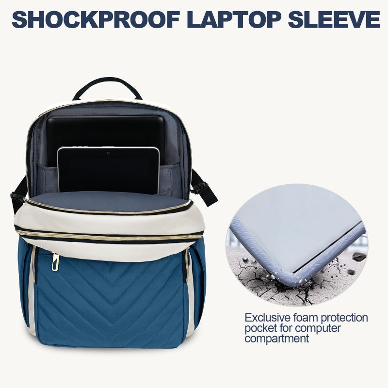 VANKEAN Laptop Backpack for Women with Pouch Pocket for Large Capacity Tumbler, 15.6 Inch Laptop Computer Bag Travel Backpack Purse,Waterproof Work Business College Teacher Bags, Beige-Haze blue - Image 5