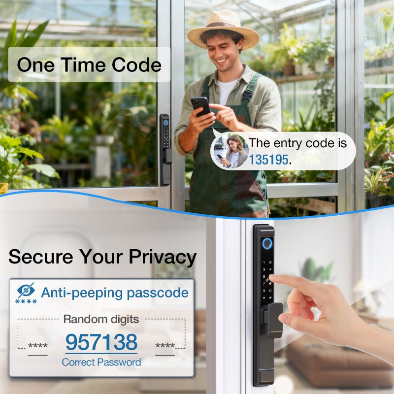 Pothunder Sliding Door Smart Lock, Sliding Glass Door Lock with Fingerprint, Smart Mortise Lock with APP IC Card Code Keys, Patio Door Double Hook 2885 Mortise Lock Set with Handle - Image 4