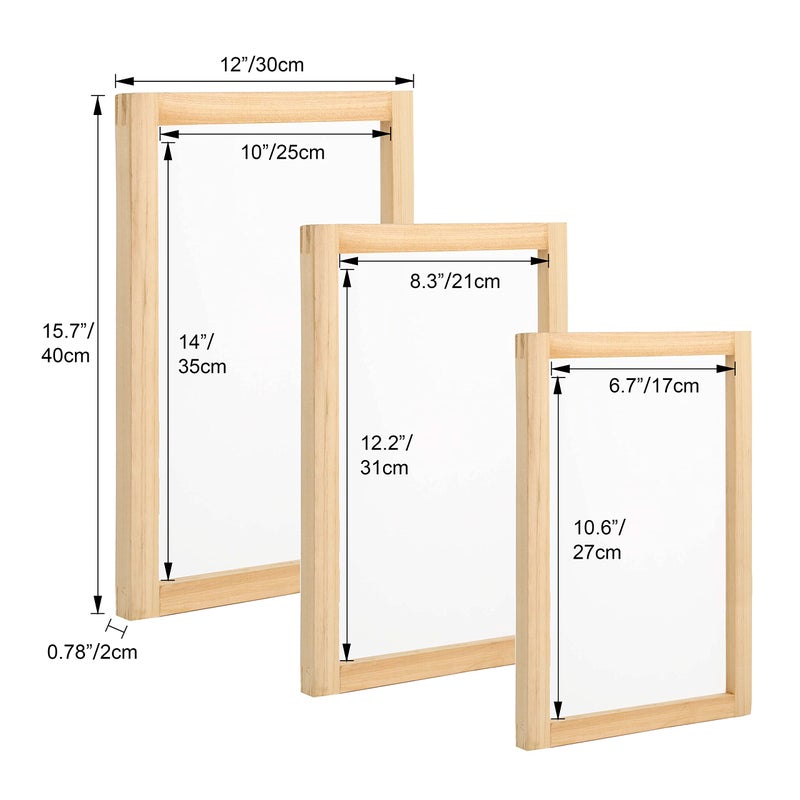 Pllieay 26Pcs Screen Printing Starter kit, 3 Different Size Wood Silk Screen Printing Frames with 110 Mesh, Screen Printing Squeegees, Inkjet Transparency Film, Ink Knife, Mask Tape, Fine Glitter - Image 2