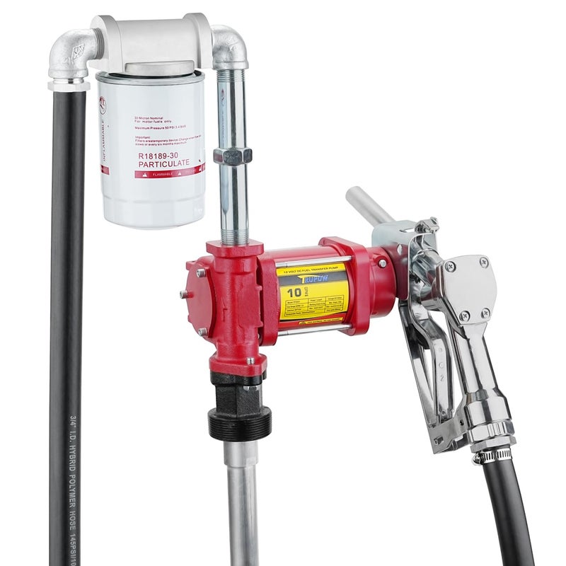 TRUPOW 12V DC 10GPM Self-Priming Fuel Transfer Pump Kit with Particulate Filter and Nozzle