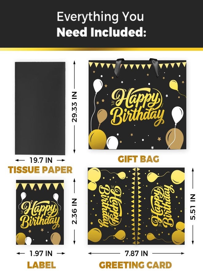 Ginkgo Black Birthday Gift Bag for Men – 12.5 Inch Medium Size with Tissue Paper and Greeting Card – Perfect for Boyfriend, Husband or Dad (1 Piece, Foil Stamping - Image 3