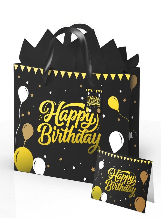 Ginkgo Black Birthday Gift Bag for Men – 12.5 Inch Medium Size with Tissue Paper and Greeting Card – Perfect for Boyfriend, Husband or Dad (1 Piece, Foil Stamping - Image 1