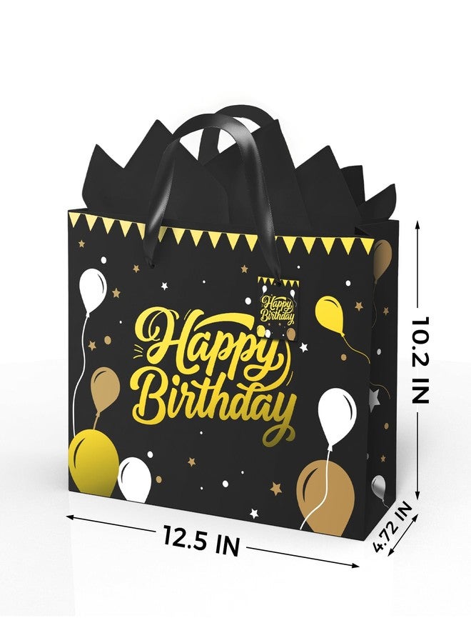 Ginkgo Black Birthday Gift Bag for Men – 12.5 Inch Medium Size with Tissue Paper and Greeting Card – Perfect for Boyfriend, Husband or Dad (1 Piece, Foil Stamping - Image 2