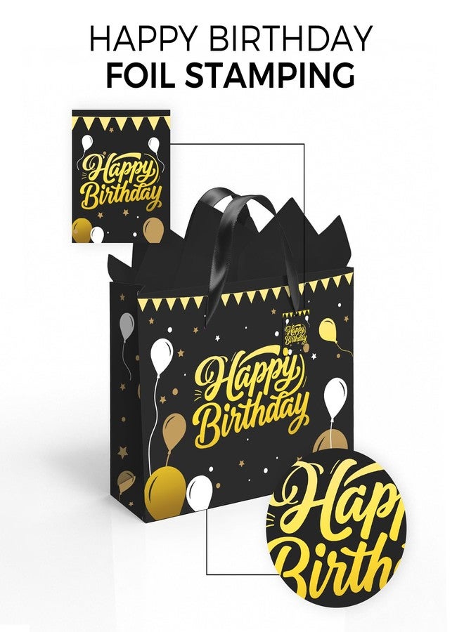 Ginkgo Black Birthday Gift Bag for Men – 12.5 Inch Medium Size with Tissue Paper and Greeting Card – Perfect for Boyfriend, Husband or Dad (1 Piece, Foil Stamping - Image 4