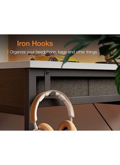 ADEBOLA Computer Table With 3 Fabric Drawers And Iron Headphone Hook 110X53X78 Cm  - Image 5