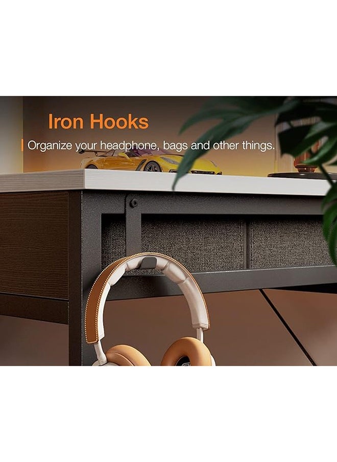 ADEBOLA Computer Table With 3 Fabric Drawers And Iron Headphone Hook 110X53X78 Cm  - Image 5