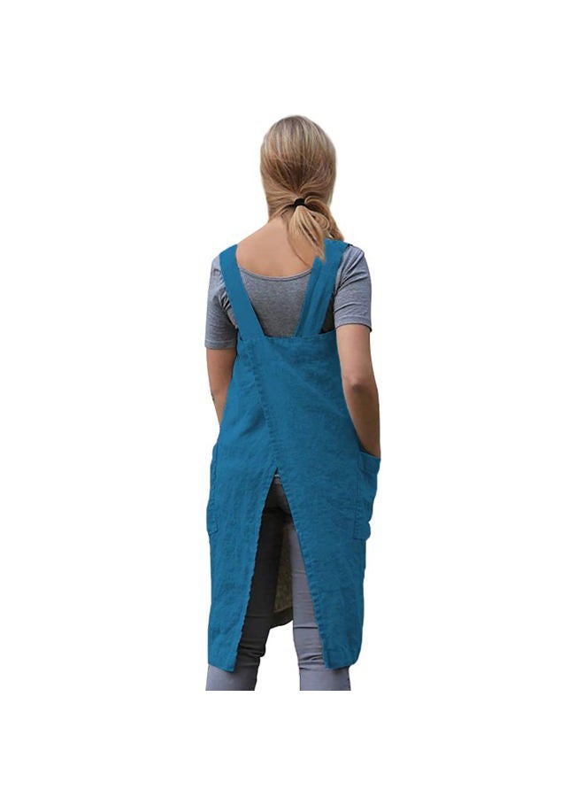 WROLEM Women's Cross Back Pinafore Apron with Large Pockets Home Kitchen, Restaurant, Coffee house,Cooking Gardening Works, Lake Blue, M - Image 4