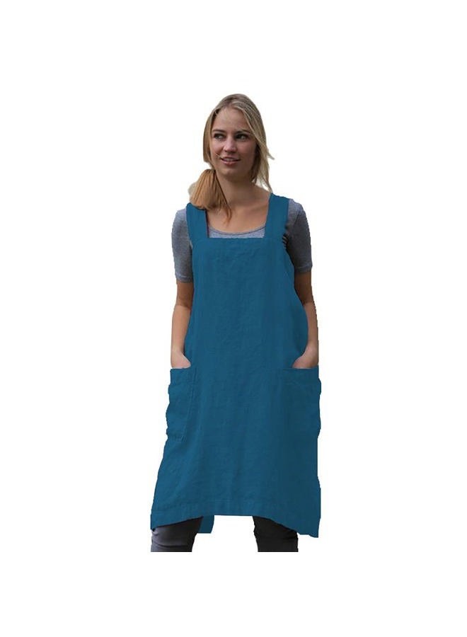 WROLEM Women's Cross Back Pinafore Apron with Large Pockets Home Kitchen, Restaurant, Coffee house,Cooking Gardening Works, Lake Blue, M - Image 2