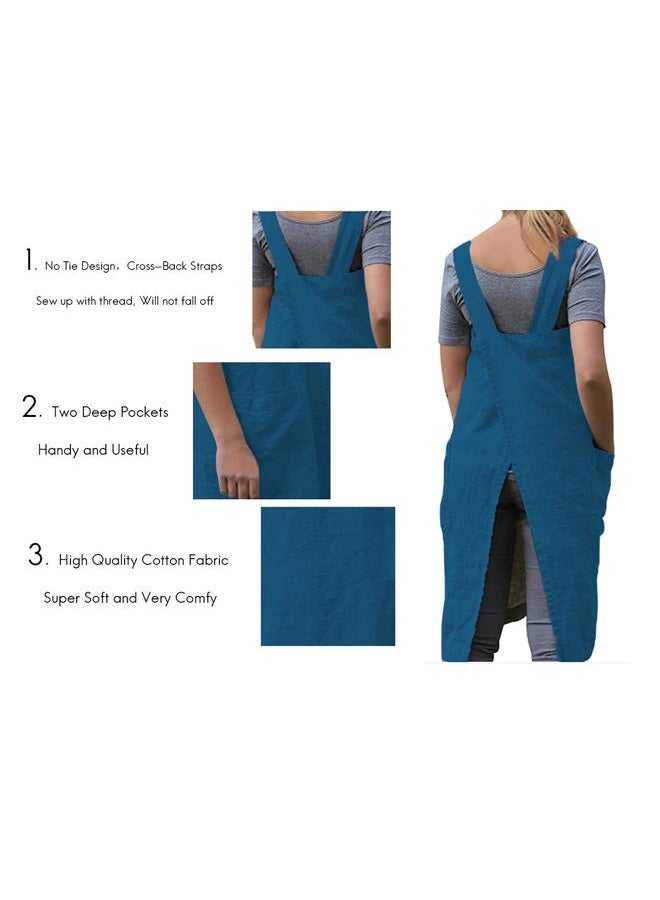 WROLEM Women's Cross Back Pinafore Apron with Large Pockets Home Kitchen, Restaurant, Coffee house,Cooking Gardening Works, Lake Blue, M - Image 5