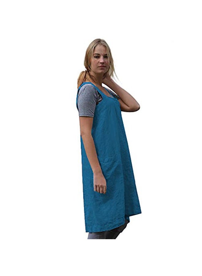 WROLEM Women's Cross Back Pinafore Apron with Large Pockets Home Kitchen, Restaurant, Coffee house,Cooking Gardening Works, Lake Blue, M - Image 3
