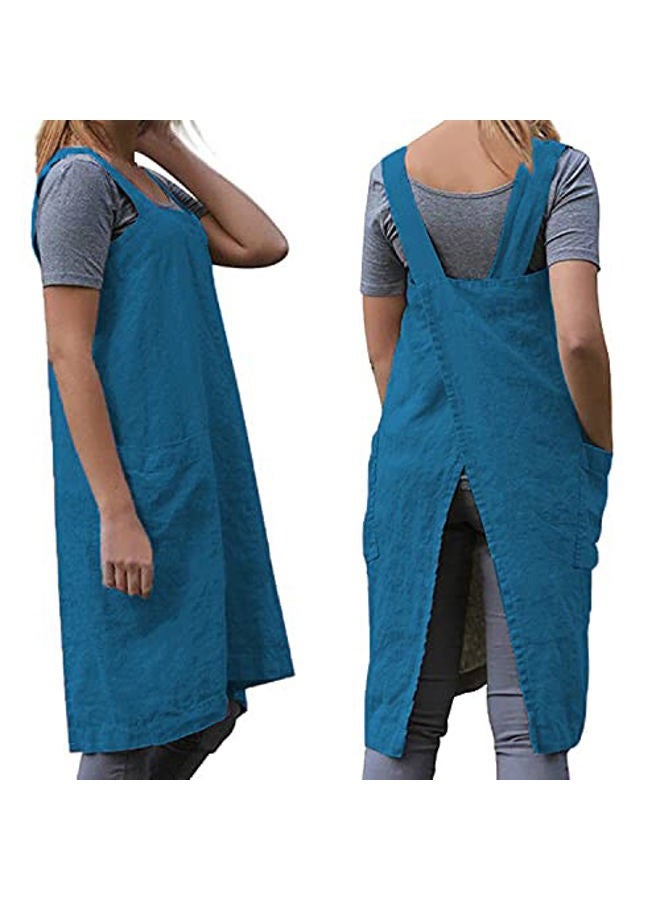 WROLEM Women's Cross Back Pinafore Apron with Large Pockets Home Kitchen, Restaurant, Coffee house,Cooking Gardening Works, Lake Blue, M - Image 1