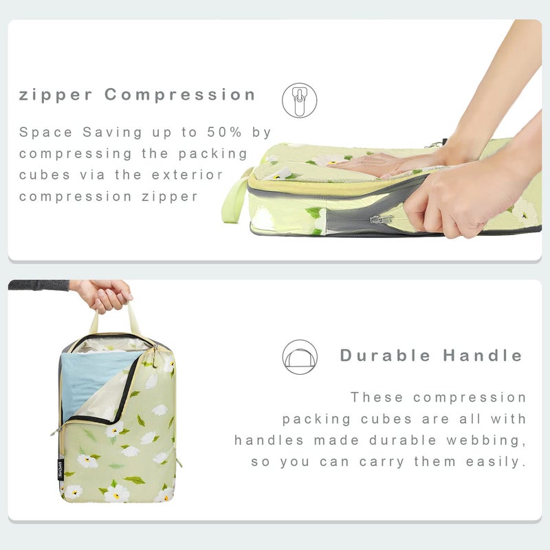BAGAIL مجموعة BAGAIL 4 / 6 مجموعة من مكعبات التعبئة خفيفة الوزن لتنظيم الأمتعة لملحقات السفر حقيبة السفر حقيبة الظهر (70D 6 مجموعة زهور خضراء) - Image 3