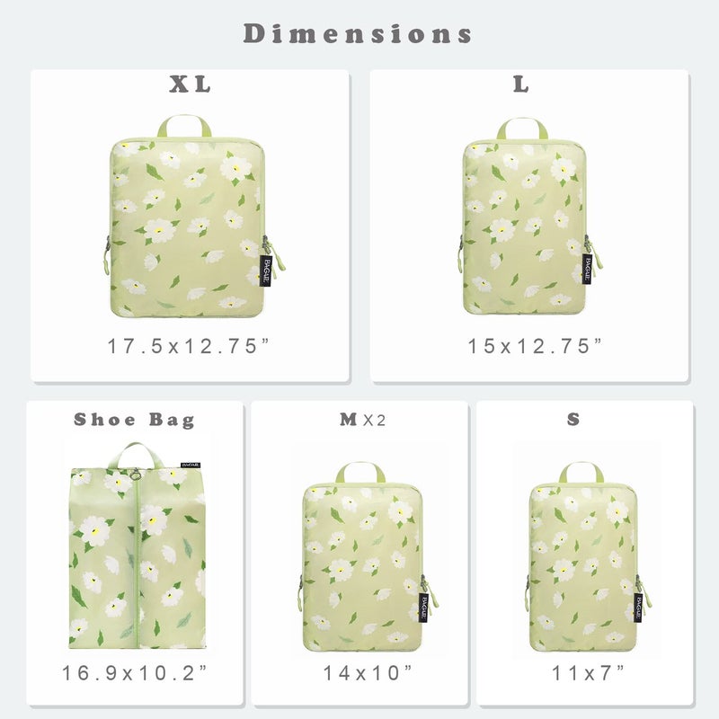 BAGAIL مجموعة BAGAIL 4 / 6 مجموعة من مكعبات التعبئة خفيفة الوزن لتنظيم الأمتعة لملحقات السفر حقيبة السفر حقيبة الظهر (70D 6 مجموعة زهور خضراء) - Image 2
