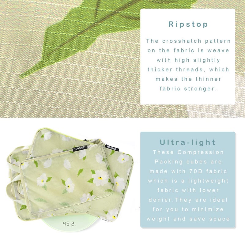 BAGAIL مجموعة BAGAIL 4 / 6 مجموعة من مكعبات التعبئة خفيفة الوزن لتنظيم الأمتعة لملحقات السفر حقيبة السفر حقيبة الظهر (70D 6 مجموعة زهور خضراء) - Image 4