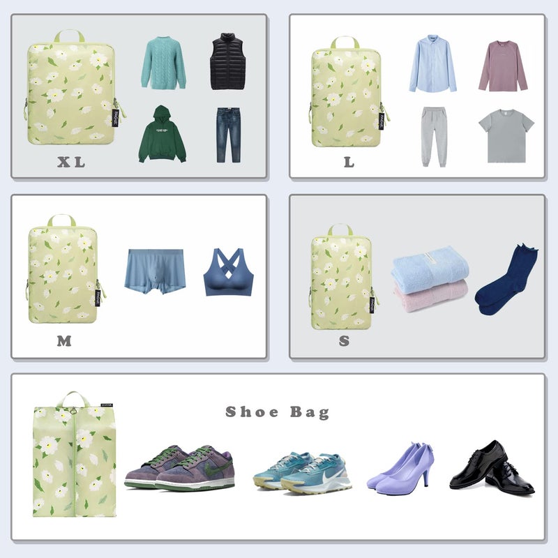 BAGAIL مجموعة BAGAIL 4 / 6 مجموعة من مكعبات التعبئة خفيفة الوزن لتنظيم الأمتعة لملحقات السفر حقيبة السفر حقيبة الظهر (70D 6 مجموعة زهور خضراء) - Image 5