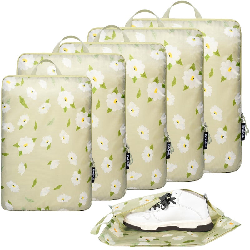 BAGAIL مجموعة BAGAIL 4 / 6 مجموعة من مكعبات التعبئة خفيفة الوزن لتنظيم الأمتعة لملحقات السفر حقيبة السفر حقيبة الظهر (70D 6 مجموعة زهور خضراء) - Image 1