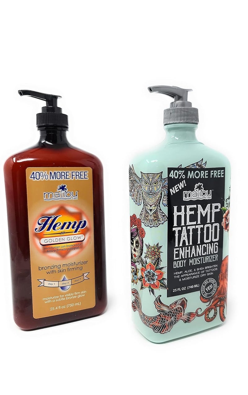 Bundle Of Malibu Moisturizer 40 More Free Malibu Hemp Tattoo Enhancing Body Moisturizer 25 FL OZ  Malibu Hemp Golden Glow 254 FL OZ