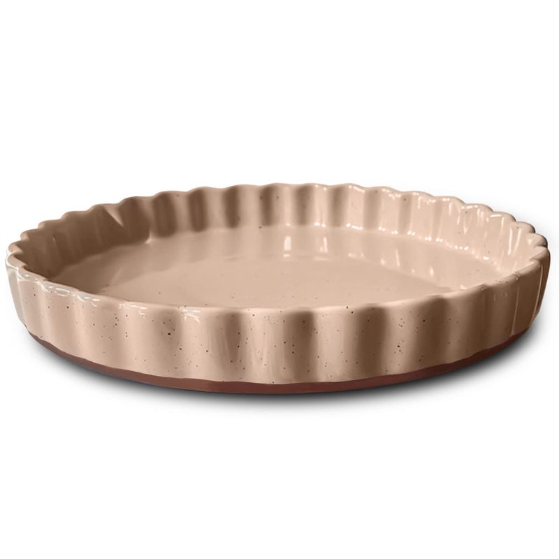 Mora Ceramic Tart Pan 95 Inch Large Porcelain Baking Dish for Tarts Quiche Pie Flan etc Fluted Ruffled Edge Oven Microwave Freezer and Dishwasher safe  Great Gift For Bakers  Chai