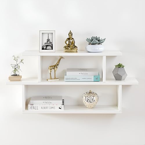 FURNEASER Midely Modern Engineered Wood Wall Shelf for Living & Bedroom | Decorative Floating Wall Mounted Rack for Storage & Home Décor | Display Bookshelf, Showpiece (31x6x16) (White) - Image 1