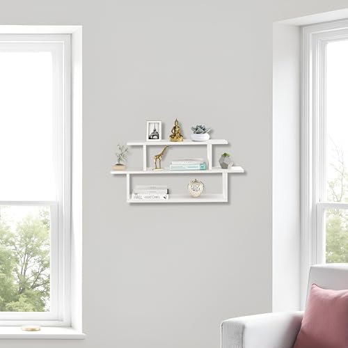 FURNEASER Midely Modern Engineered Wood Wall Shelf for Living & Bedroom | Decorative Floating Wall Mounted Rack for Storage & Home Décor | Display Bookshelf, Showpiece (31x6x16) (White) - Image 5